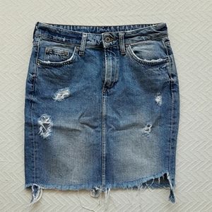 Distressed jean skirt